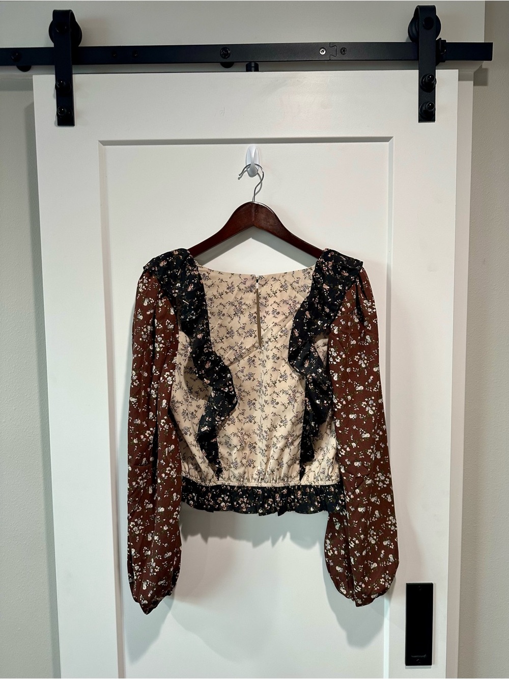Free The Roses Floral Multi Color Patchwork Ruffle Blouse L - Picture 3 of 6